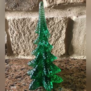 Vtg. Green Art Glass Christmas Tree Holiday Decor